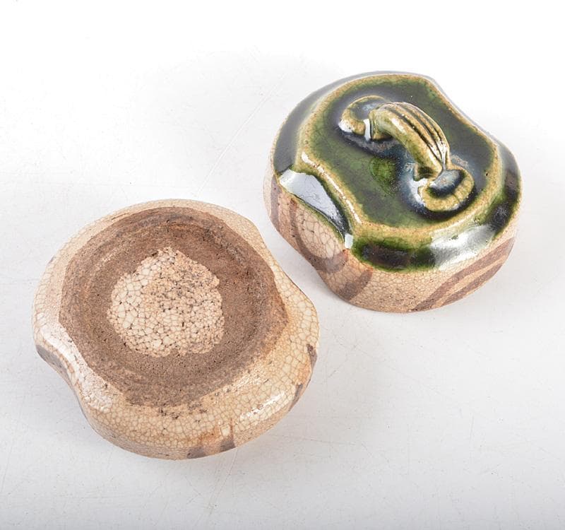 茶道具　織部焼　はじき織部　香合　裏千家十五代鵬雲斎極め箱　D　R5178