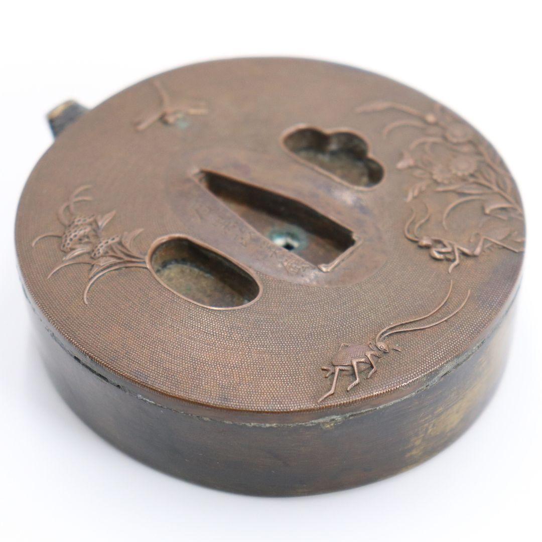 石黒政美造 水滴 草花虫紋 魚子彫 書道具　V62　1F28