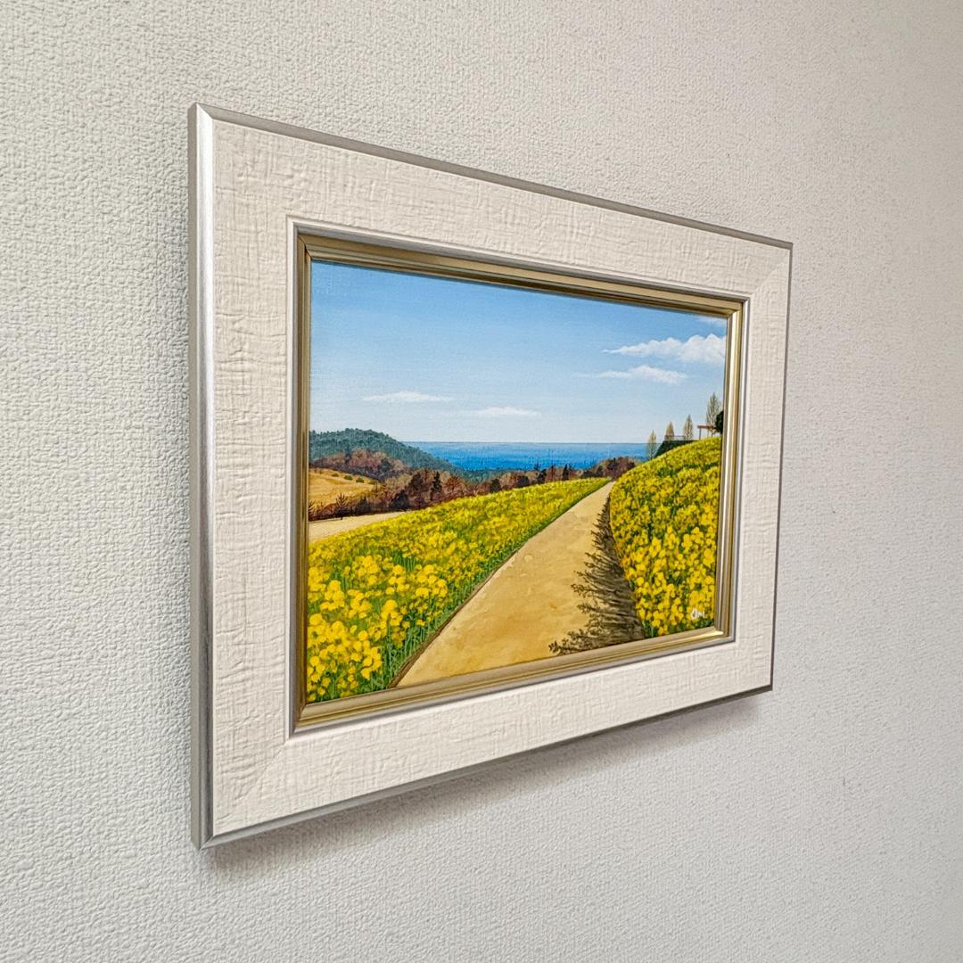 アクリル画 原画 「なの花の咲く丘」額縁付 F4サイズ キャンバス