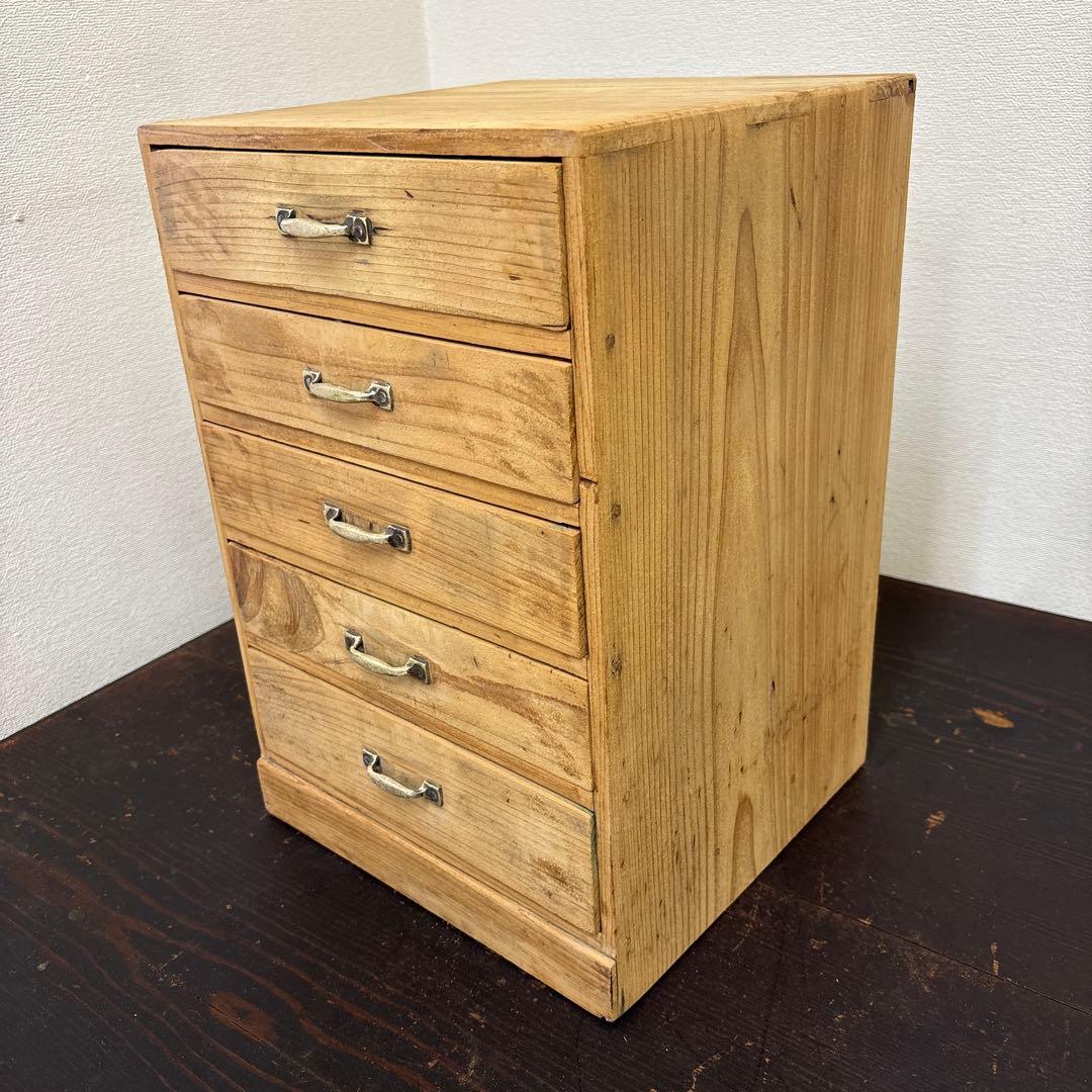 レトロ 木製5段引き出し収納 無垢材／アンティーク 古道具 - メルカリ