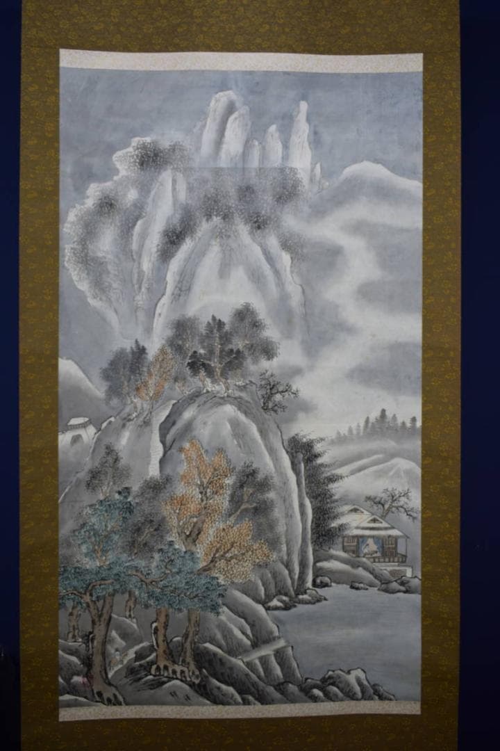 模写/文香/オシドリ図/織物/美品/桐共箱太巻箱/布袋屋掛軸HD-925