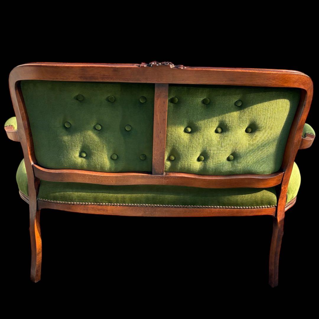 美品】猫足 アンティークソファ マホガニー サロンチェア グリーン