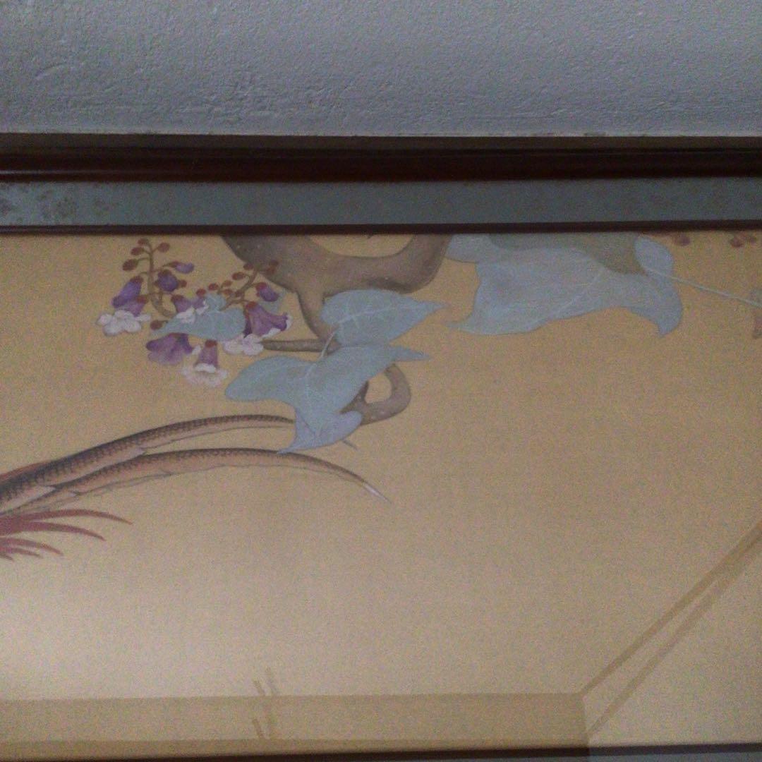 No3136 扁額装　猪原大華　金鷄図　彩色花鳥画　絹本　日本画　絵画　送料無料