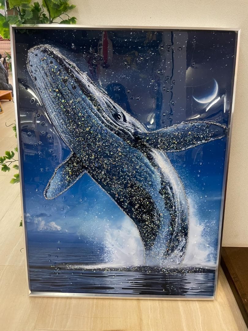 水晶絵 アートパネル クジラ くじら 鯨 クリスタル 絵画 アート 海 壁掛け