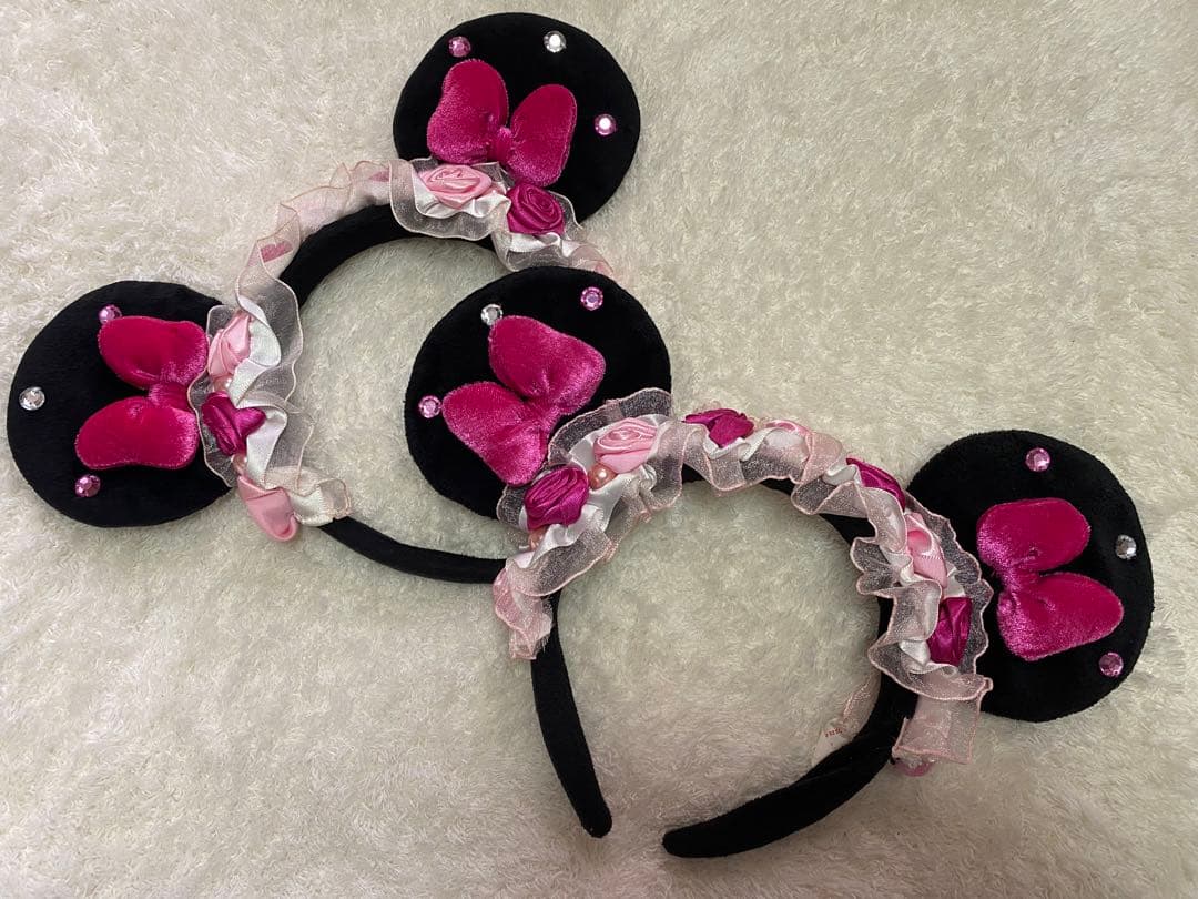 ディズニー ミニー カチューシャ 薔薇 リボン フリル 花 レース