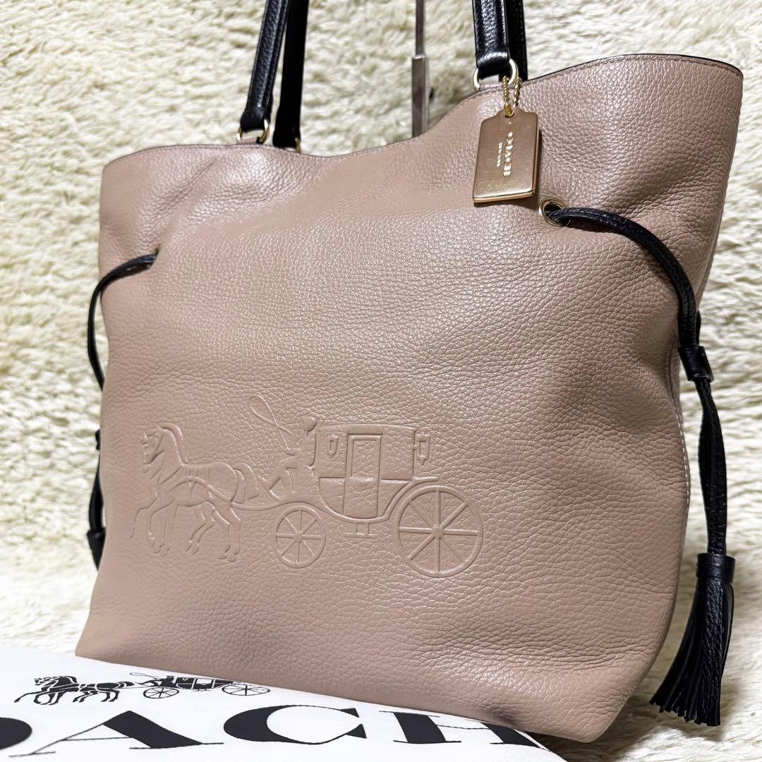 美品 コーチ アンディ トートバッグ ホースアンドキャリッジ デカロゴ