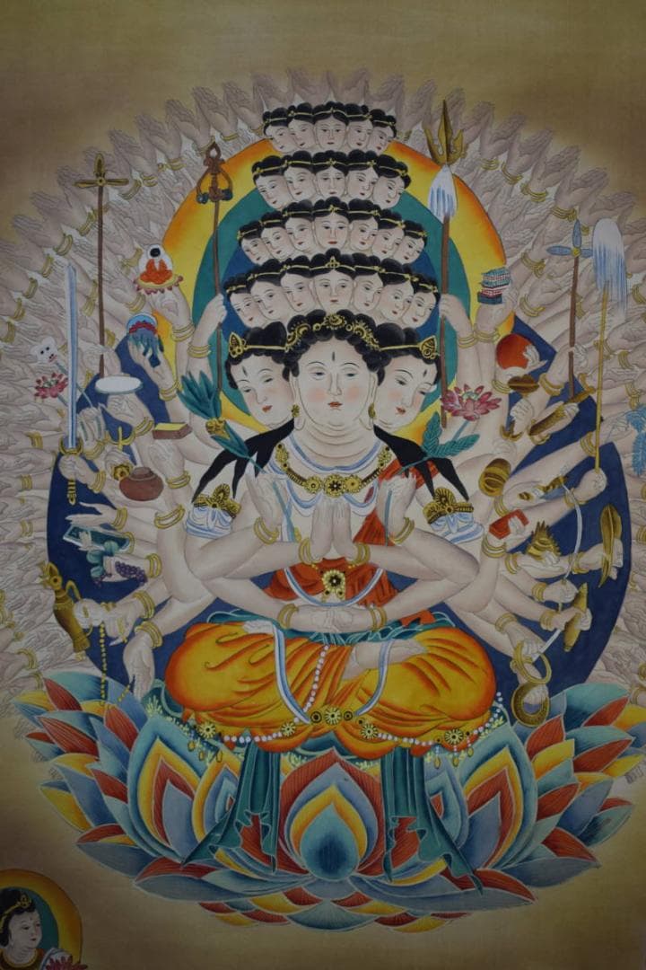 真作/秋庭/千手観音菩薩図/布袋屋掛軸HE-566