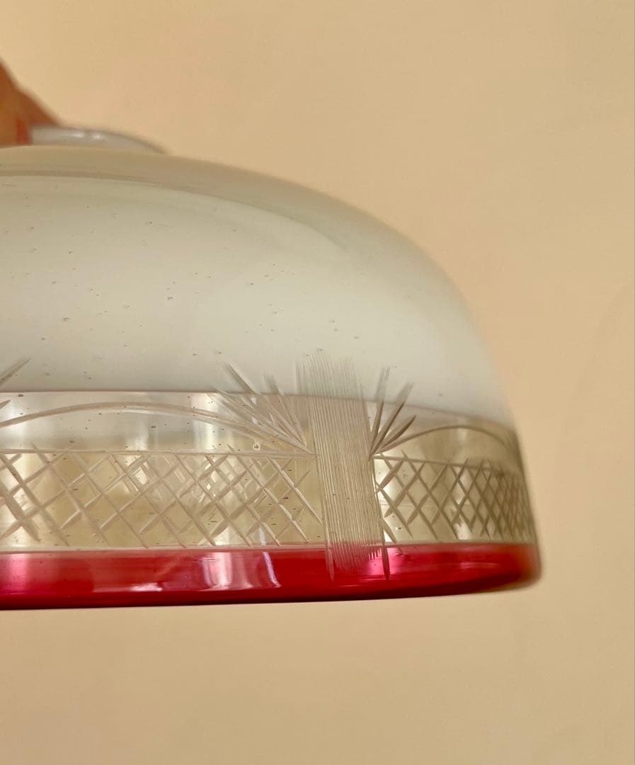 大正ロマン 切子縁赤電笠 和ガラス 灯り 照明 アンティーク 古道具