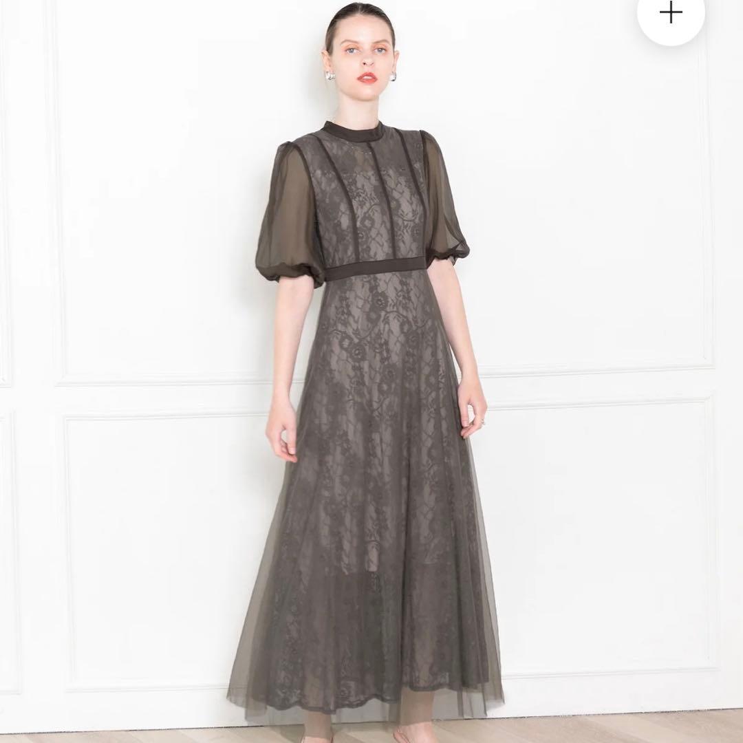 LEJA グレー レース 結婚式 ドレス S LEJA-配色パイピング花柄