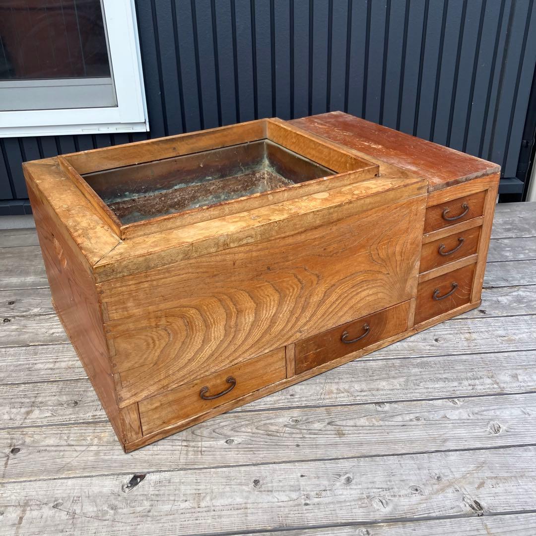 昭和レトロ 木製 長火鉢 5杯 引き出し収納付き 火鉢 囲炉裏 古家具 古道具