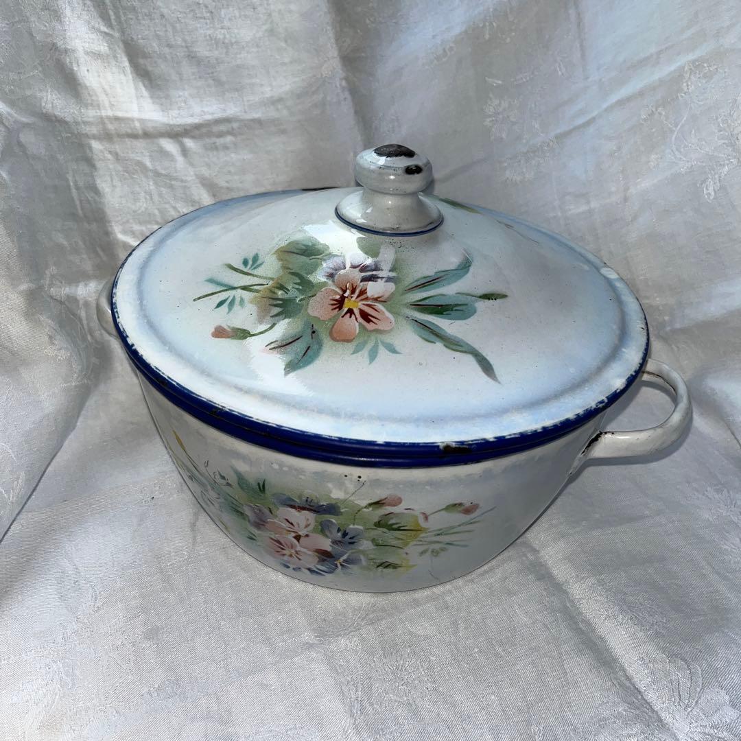 フランスアンティーク JAPY スミレとスズランホーロースーピエール