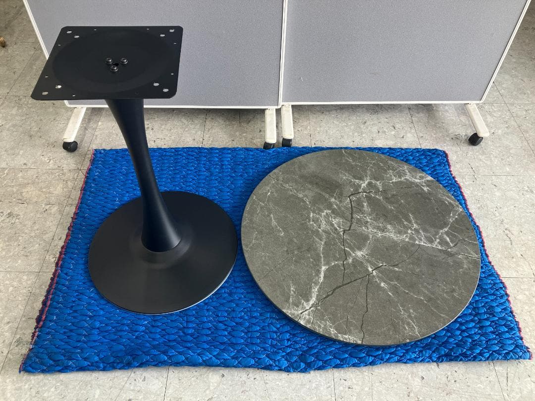 大川家具 カフェテーブル 円形 大理石風 グレー