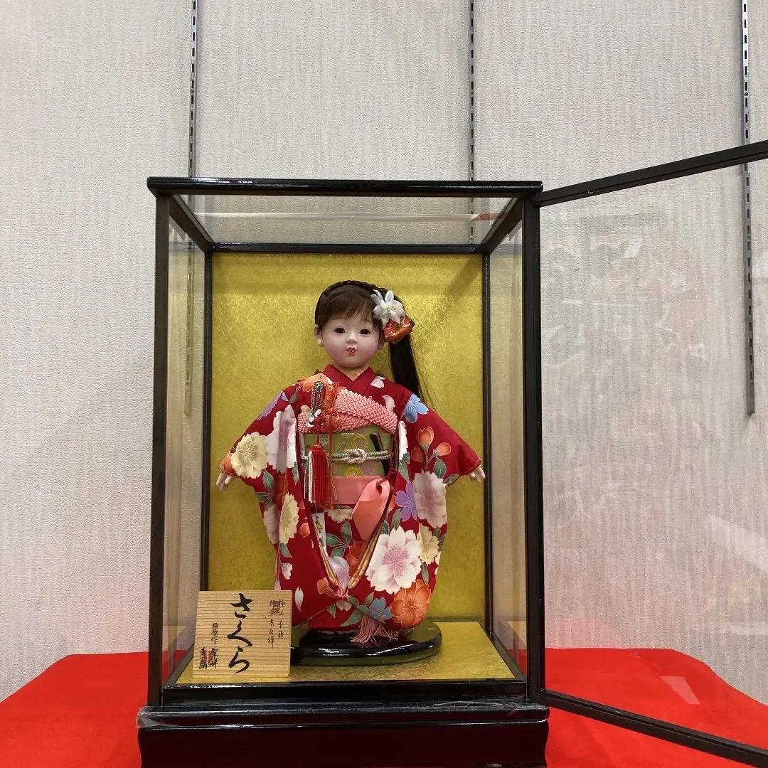 IK-1 美品！12号 面取り ひな人形ガラスケース 市松ケースのみ 巾39㎝
