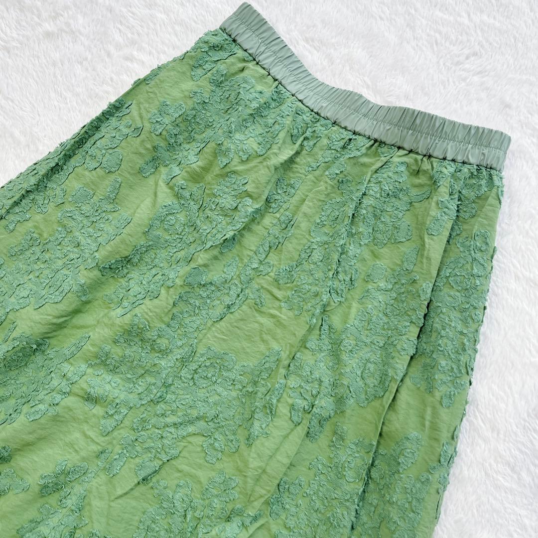 BEARDSLEY カットジャガードサルエルパンツ 緑 ゴム 刺繍 ゆったり