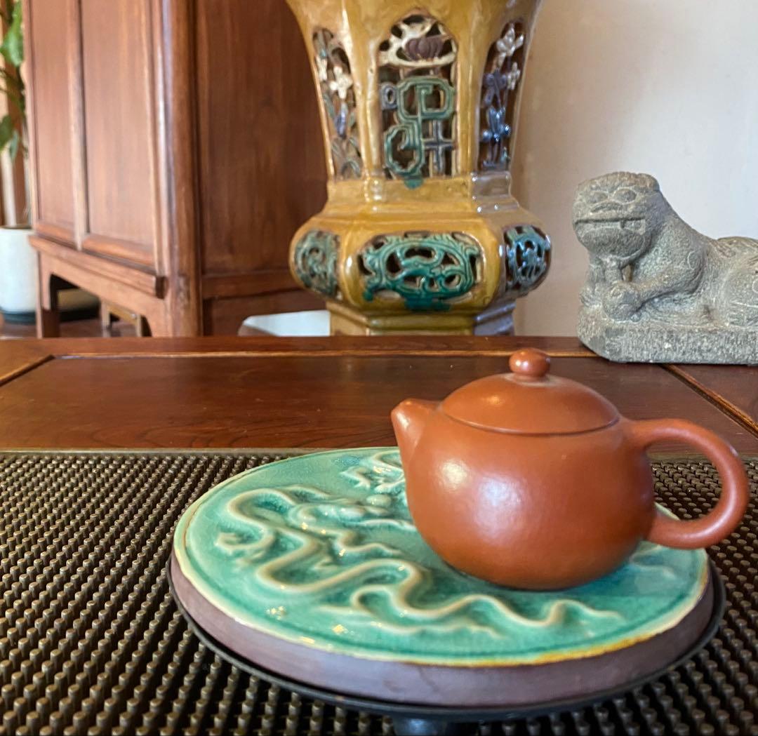 中国青磁タイル 龍・玉 鑑賞台座 2点セット ヴィンテージ レア 台湾