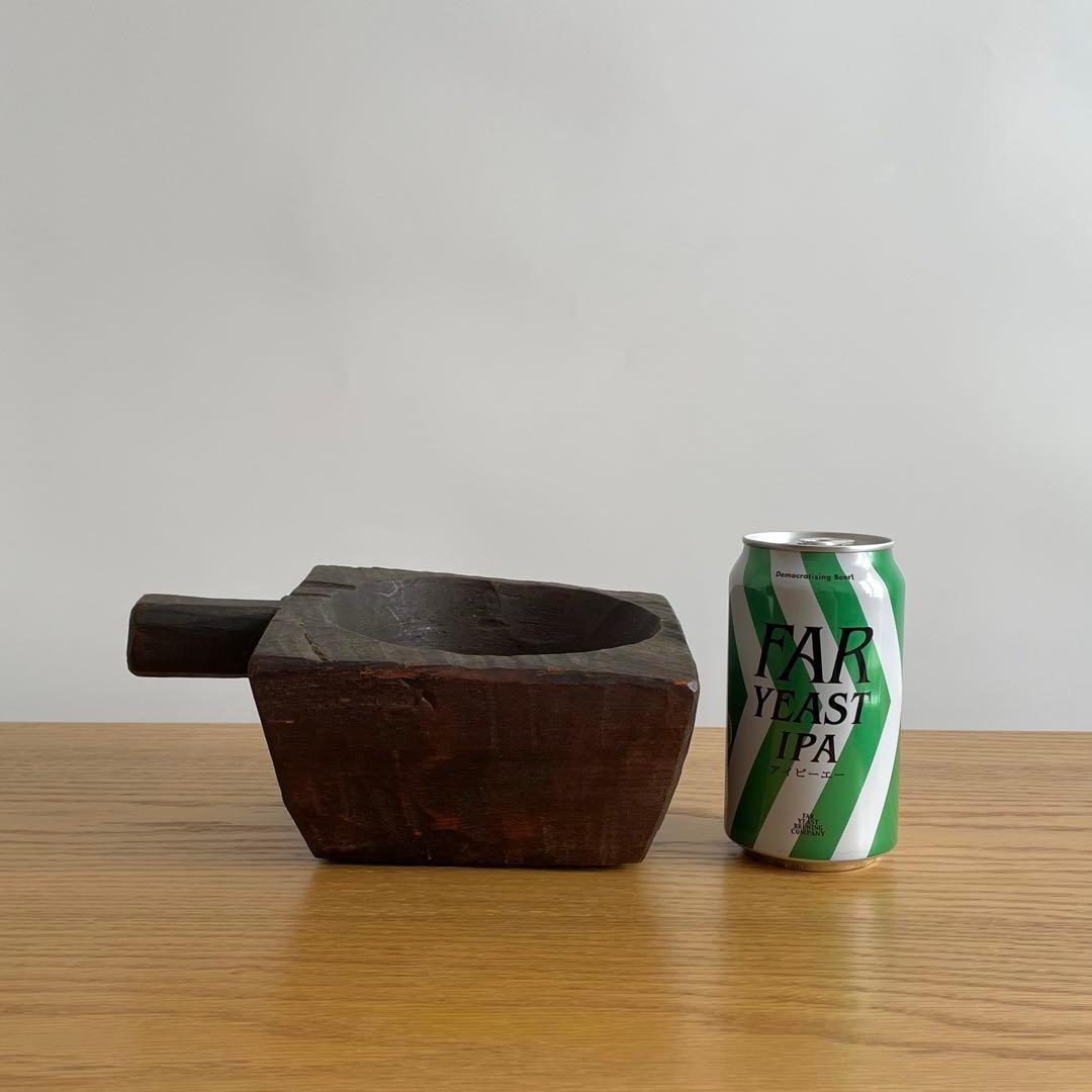 アンティーク 民藝 木工 把手付臼 花器 ブロカント インド FOLK ART
