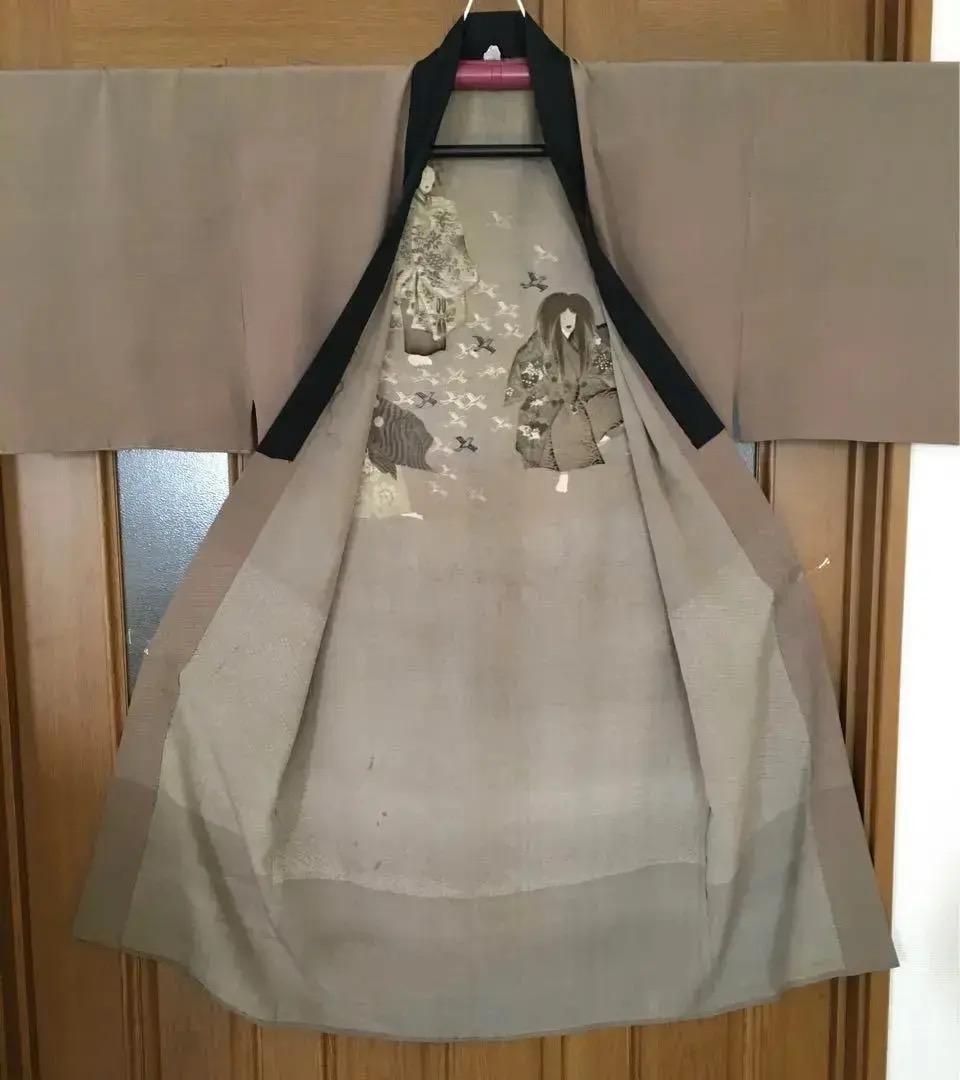 能楽図絵 能舞 羽衣他 男物長襦袢 正絹 美しき日本の古布 古裂骨董