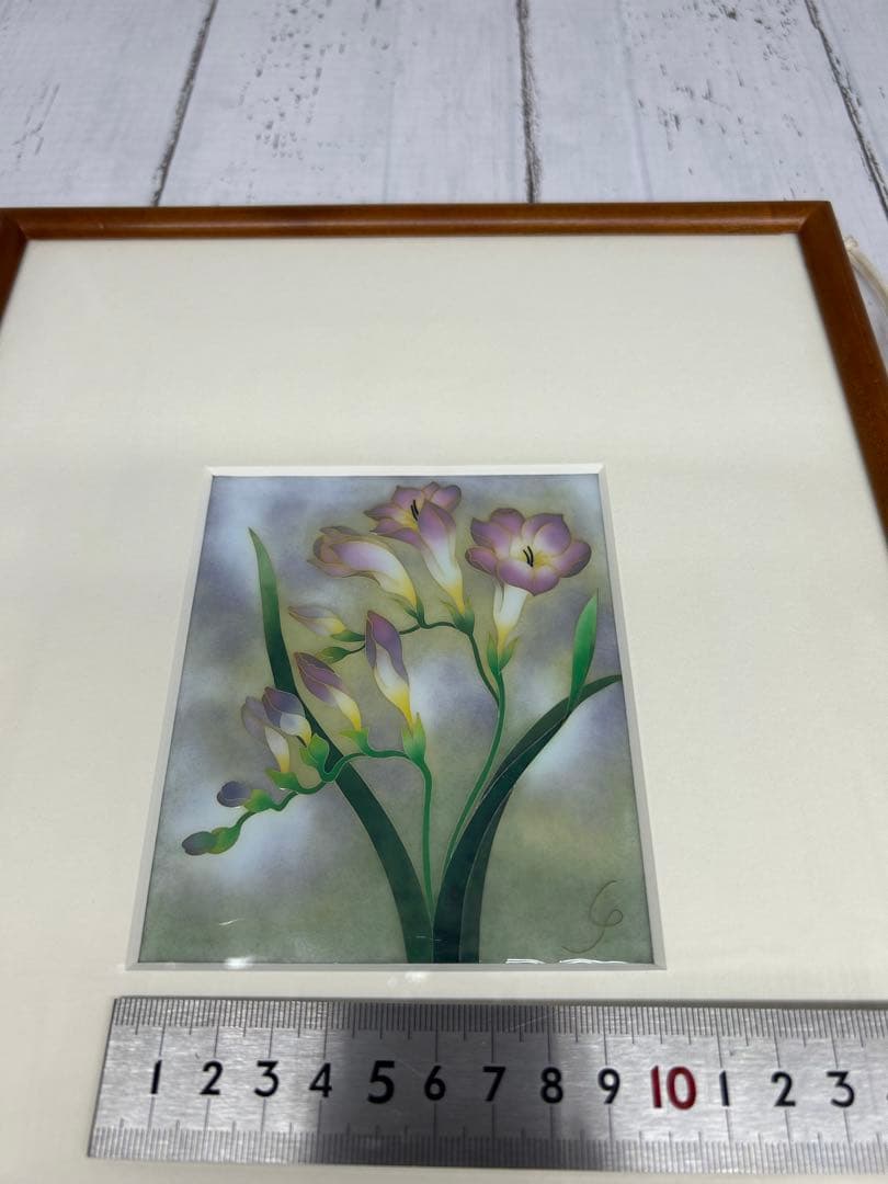 送料込み⭐︎有線七宝作家【陶板画 フリージアの花】七宝焼 安藤 七宝