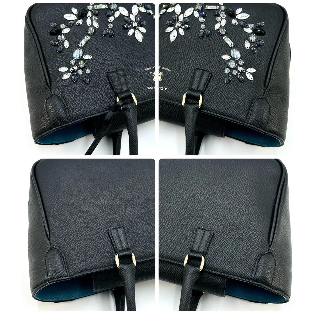 A.D.M.J. スワロフスキー ビジュー ハンドバッグ トートバッグ ブラック