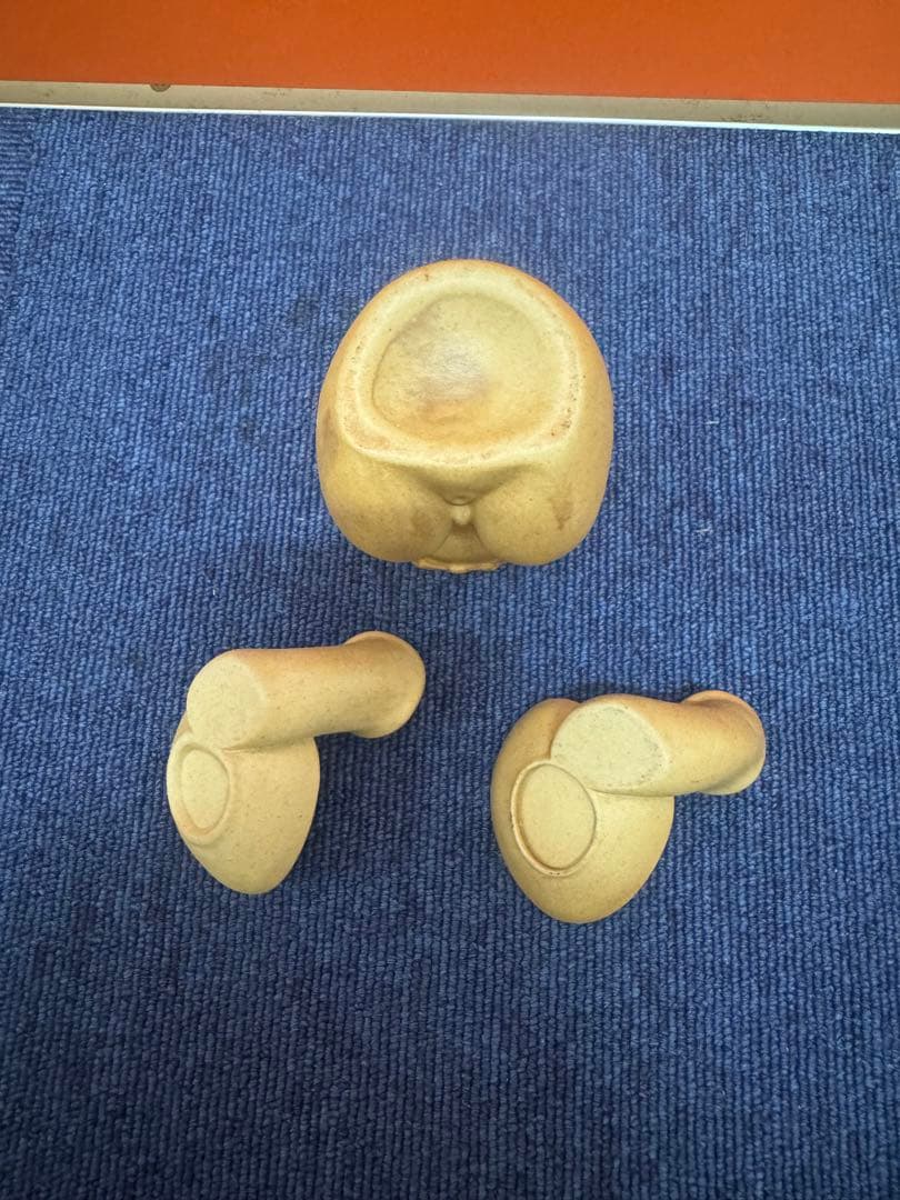 1735 美品 春画陶器 変型おかめ酒器揃 徳利1客 盃2客