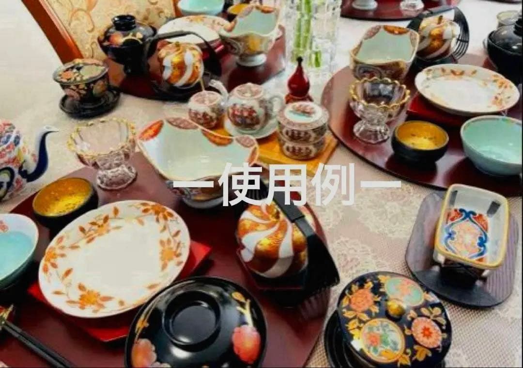 ー木曽塗ー 【未使用】 伊藤敦欣作 古代あかねぬり 特大 半月盆 卓上膳4枚