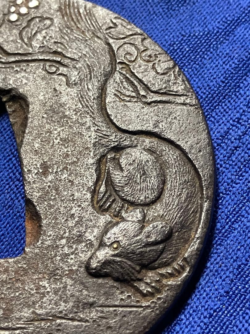 鍔　日本刀　鉄鍔　時代物　銀象嵌