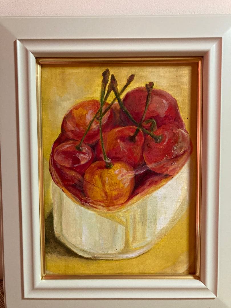 油絵油彩画絵画さくらんぼの絵レトロ風スイーツ画