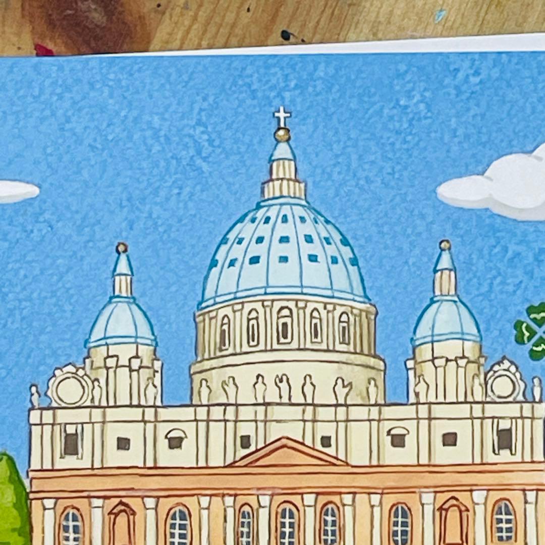 ワダ様オーダー絵画絵画「猫の背中に／バチカン」