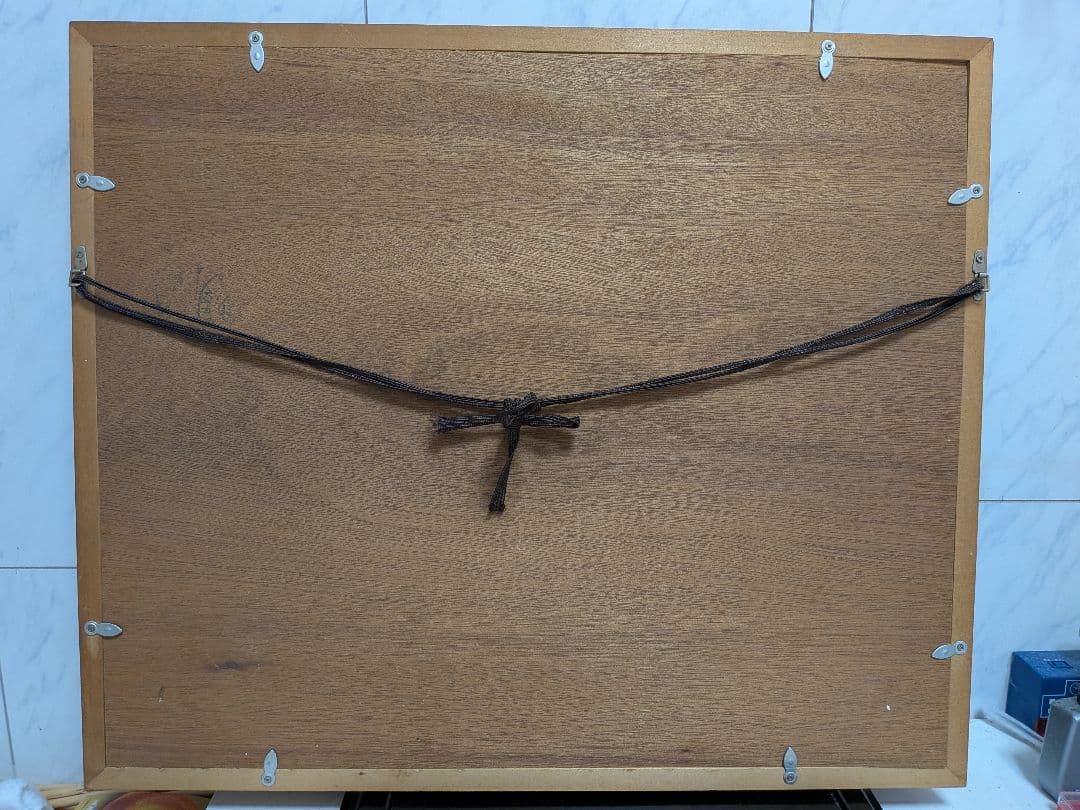 油絵「鮎2匹皿上並びにスダチ」昭和時代頃額サイズ横幅57X縦