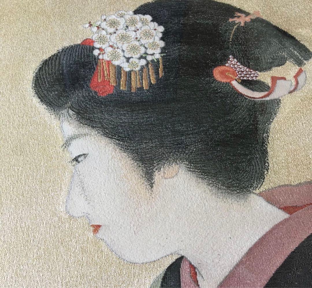 上村松園 鴛鴦髷 西陣織 小高念記 織物画 刺繍画 額装 伝統工芸 D