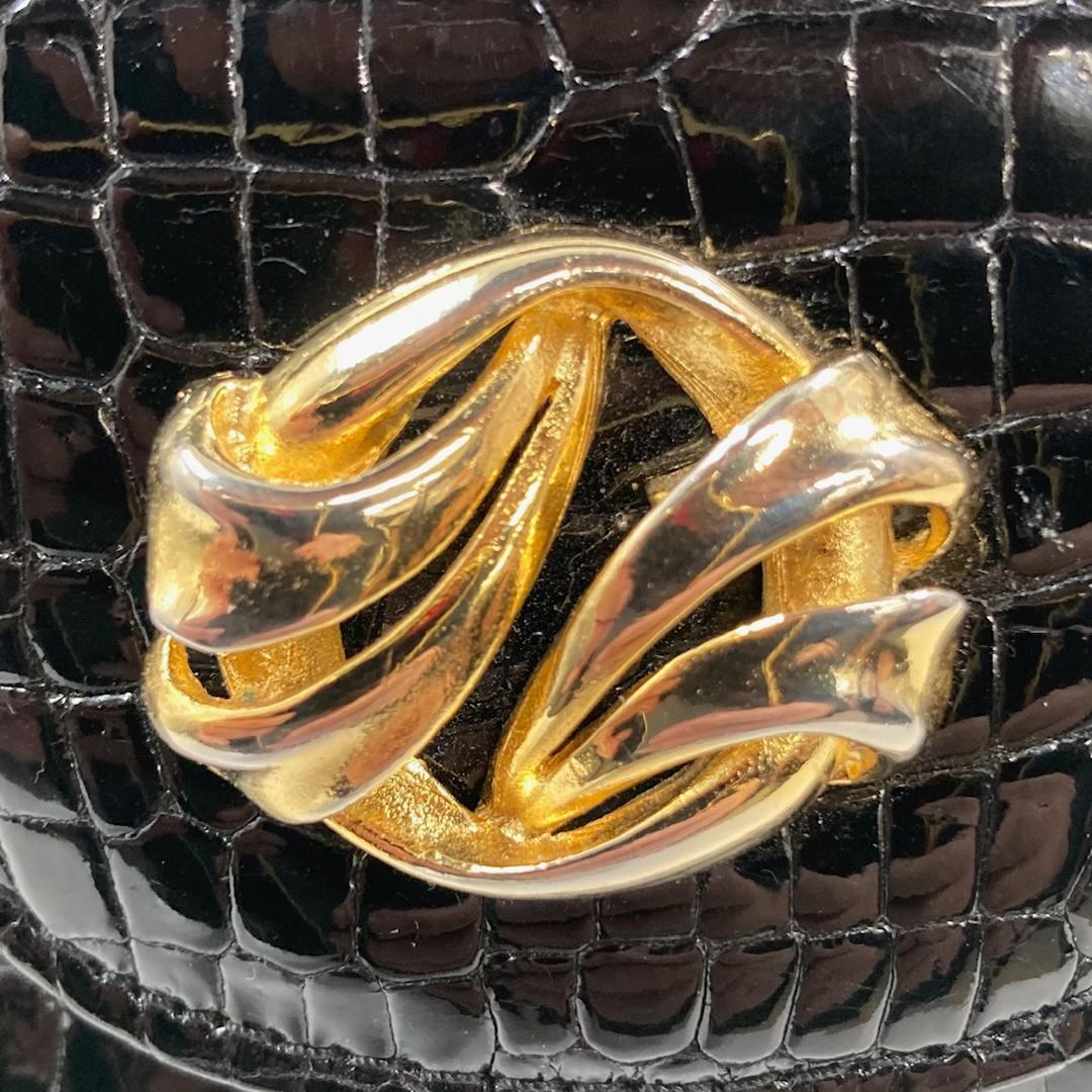 美品 クロコダイル　ハンドバッグ　高級　ゴールド金具　ブラック