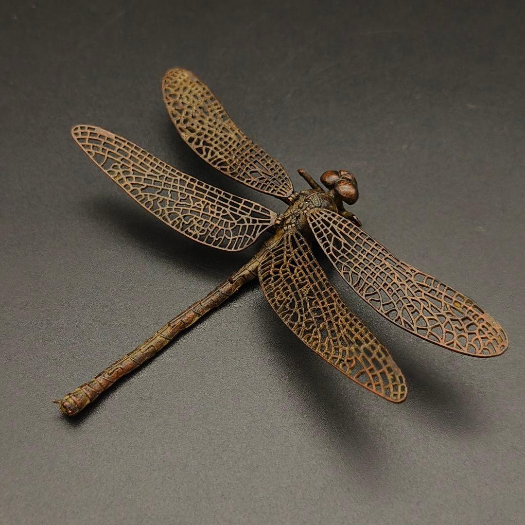 ホ*マ様 銅製置物　勝虫　蜻蛉　トンボ　雨宮宗作　関節可動　金工品　茶道具