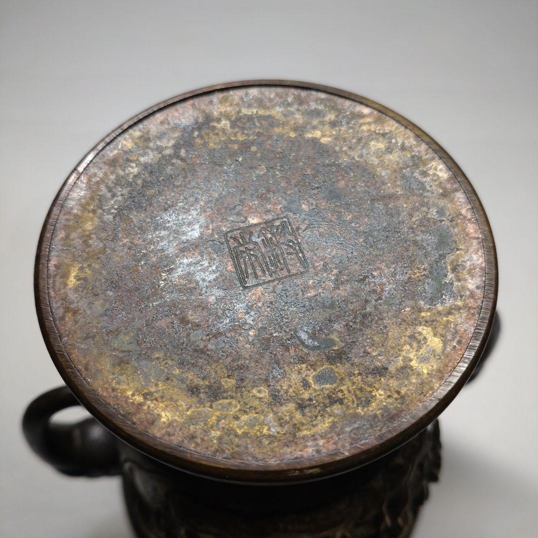 銅製 花鳥図 五具足 在銘／獅子香炉 燭台 花立 法具 仏教 仏壇 彫金