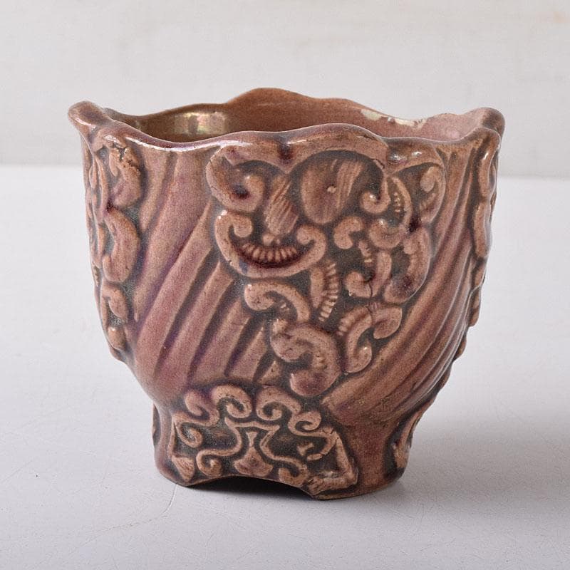 中国 紫交趾 花口酒盃 時代箱 C R8473