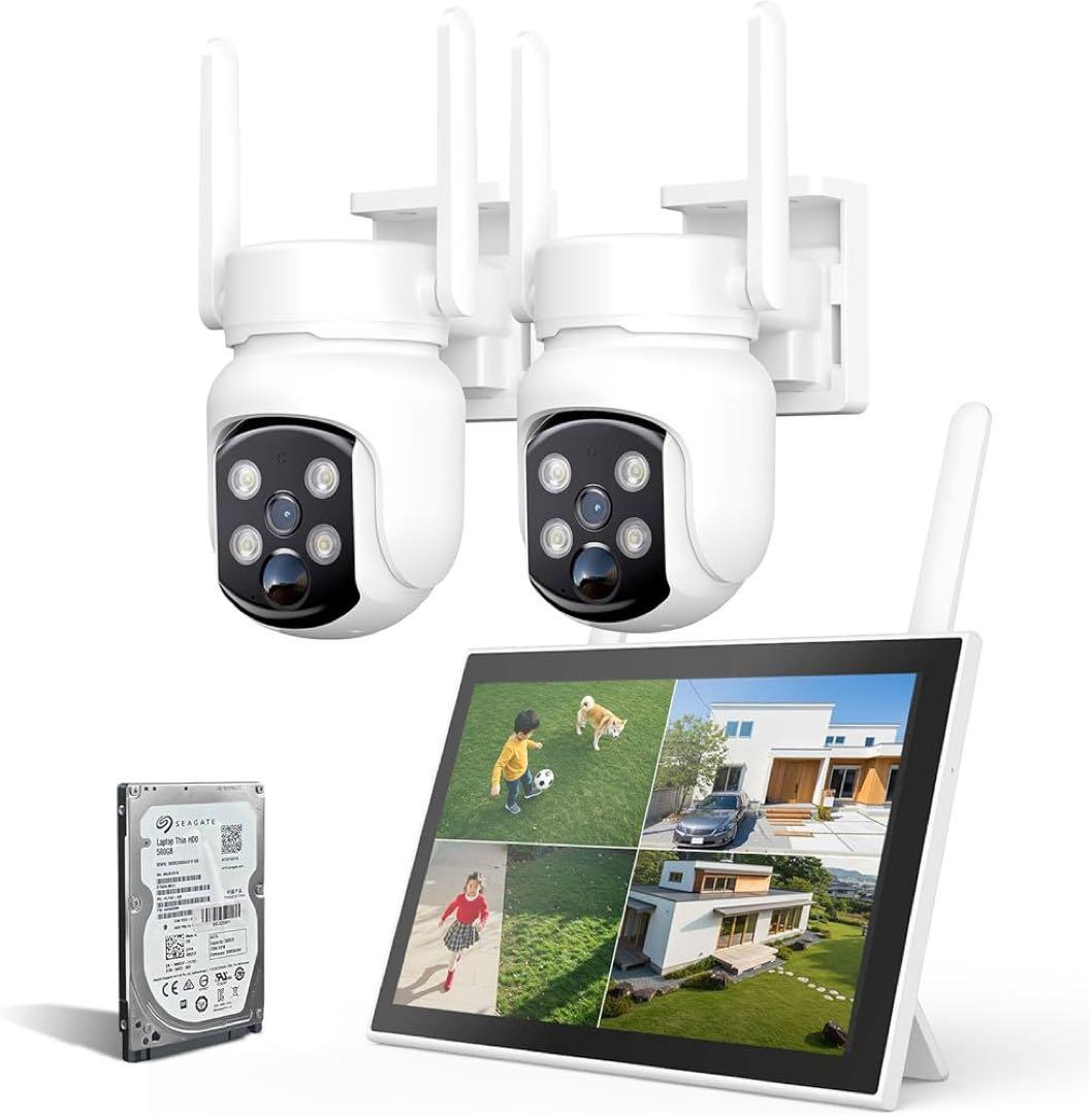 防犯カメラ ワイヤレス 屋外 500万画素 パンチルト 360°回転 2台セット