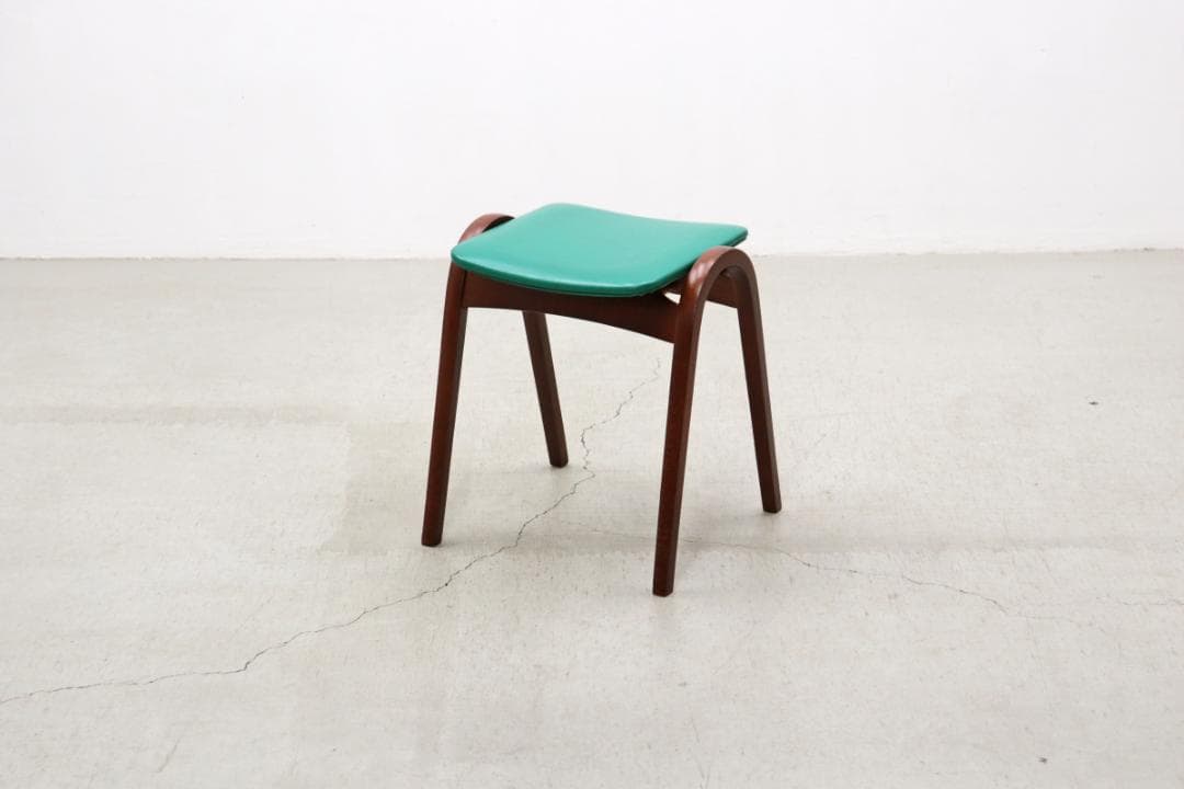 秋田木工 剣持勇 ビーチ材 スタッキングスツール No.202 レトロ 緑