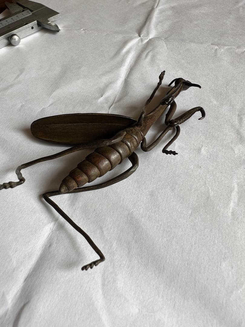 古銅自在カマキリ 螳螂 置物 長約9.2CM