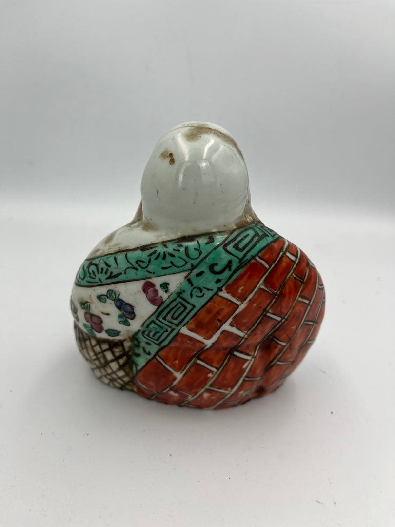 中国美術清時代仏像 置物 弥勒 粉彩 赤絵中皿ニュウあり