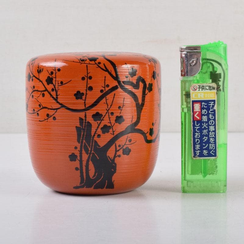 茶道具 山中塗 道場宗廣作 朱刷毛目 梅月蒔絵 大棗 共箱