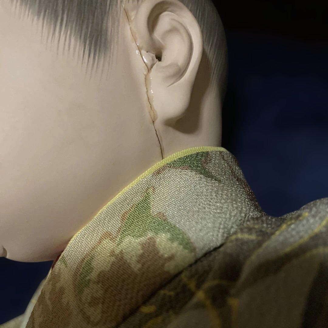 市松人形 睫毛のある男の子 東光 12号 43cm位 難あり