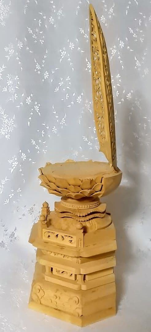 台座+光背 坐像用#544 背切 六角 宝相華唐草 透し彫