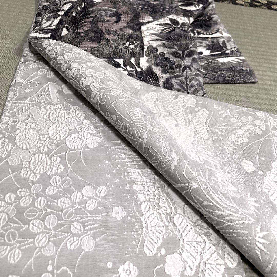 正絹　西陣織【渡文】全通袋帯《纐纈　花　鳥》