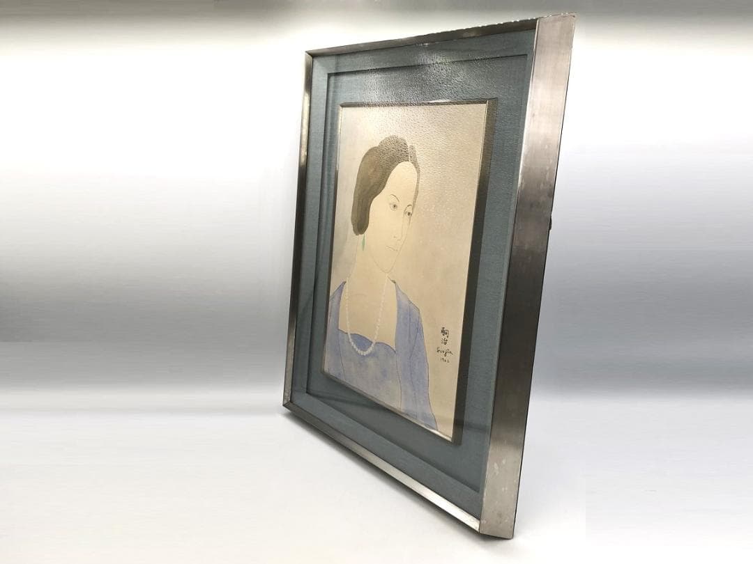 藤田嗣治　女性肖像 1923　肉筆水彩　額装