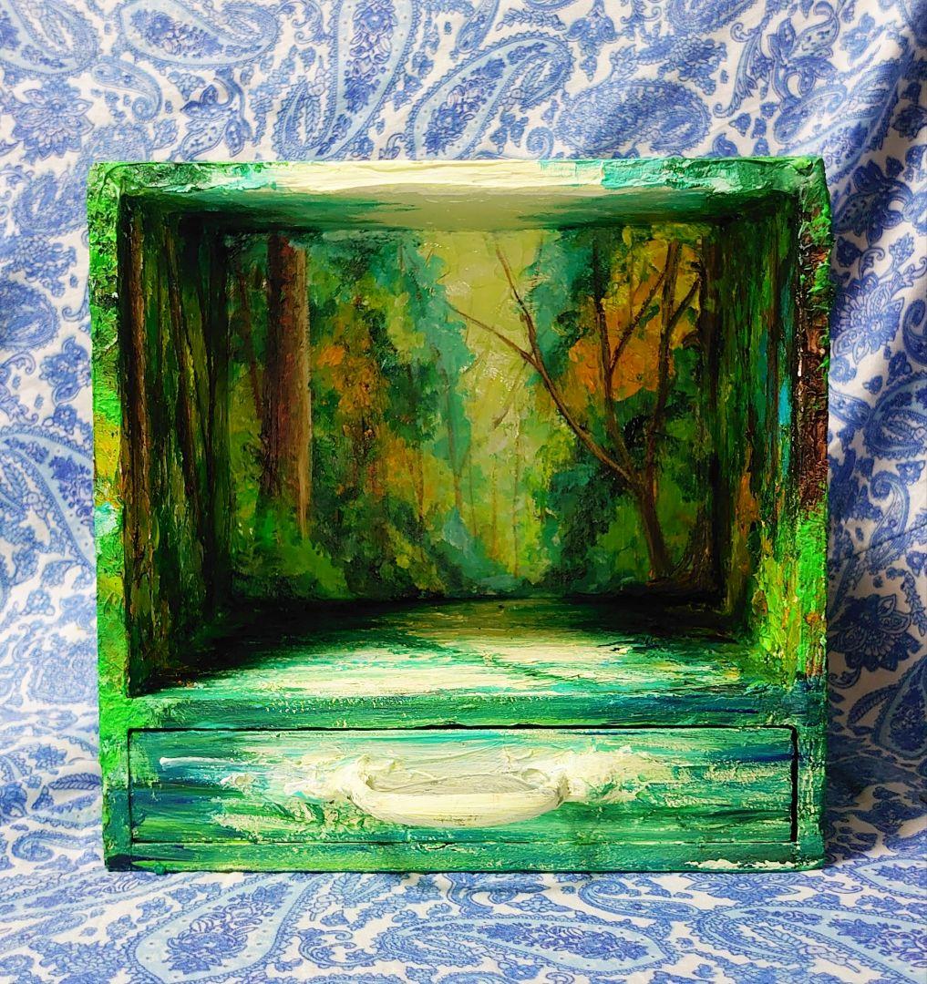 油絵 絵画 森の川ボックス 油絵 絵画 森の川ボックス