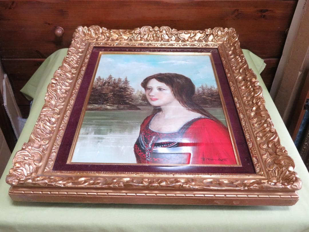 能仲ヤツヲ　「湖の女」　油彩　F6号　　モダンアート会員　叙情とロマンの世界