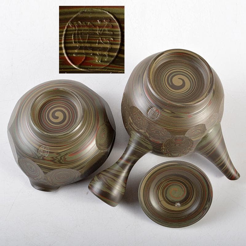 煎茶道具 常滑焼 小西洋平作 窯変泥 練込 茶器揃 共箱