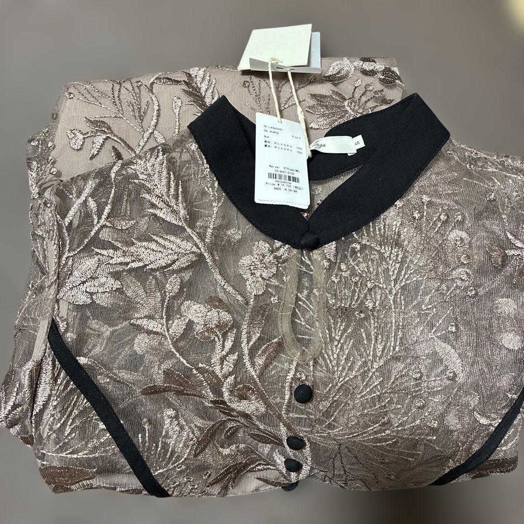 LEJA 花柄チュールパフスリーブワンピースドレス