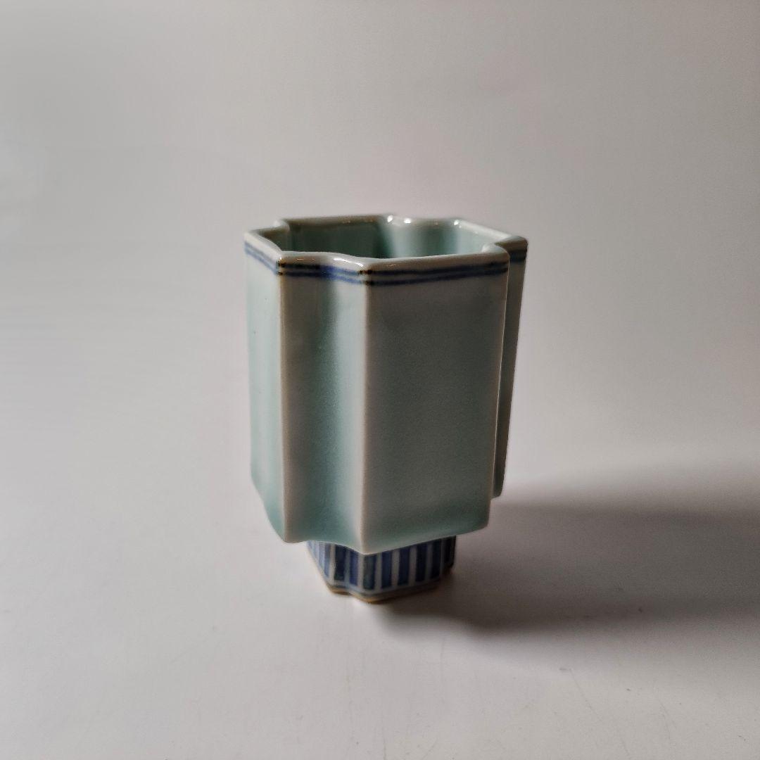 鍋島青磁 青磁染付櫛文字向付 猪口 筒盃 （古九谷 藍柿右衛門 初期