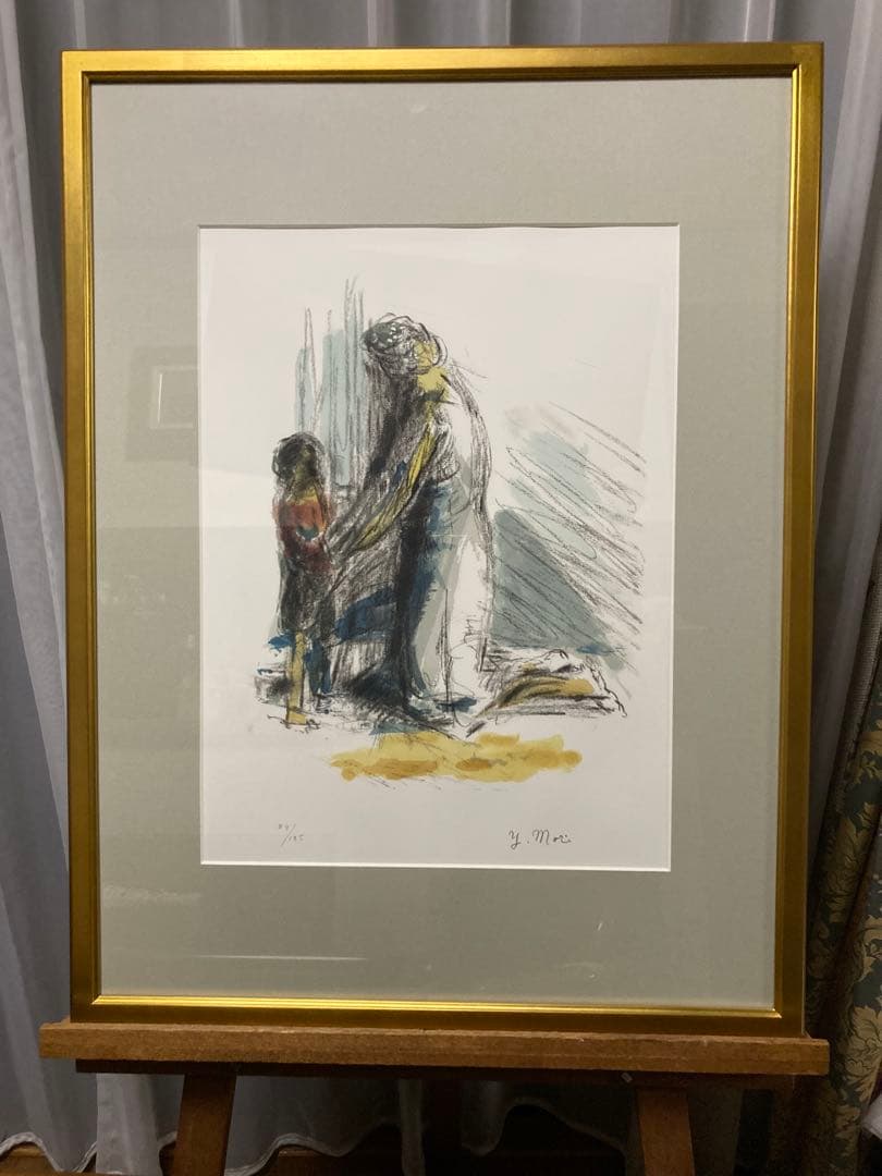 リトグラフ　森芳雄 母子像　直筆サイン　被せ箱付属　美品年鑑掲載作家 リトグラフ 森芳雄 母子像 直筆サイン 被せ箱付属 美術年鑑掲載作家