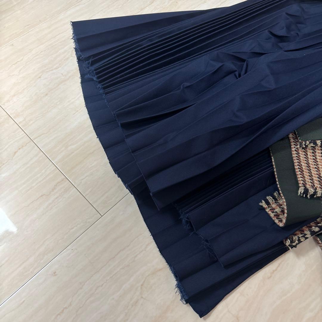 sacai 巻きスカート　プリーツスカート ネイビー チェック柄
